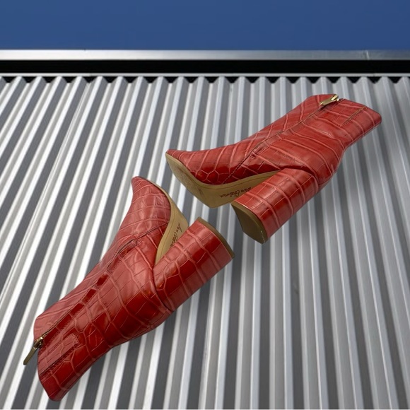 Sam Edelman Codie2 Rose Stucco Square Toed Croc Embossed Ankle Bootie 7 1/2 M - Picture 6 of 15